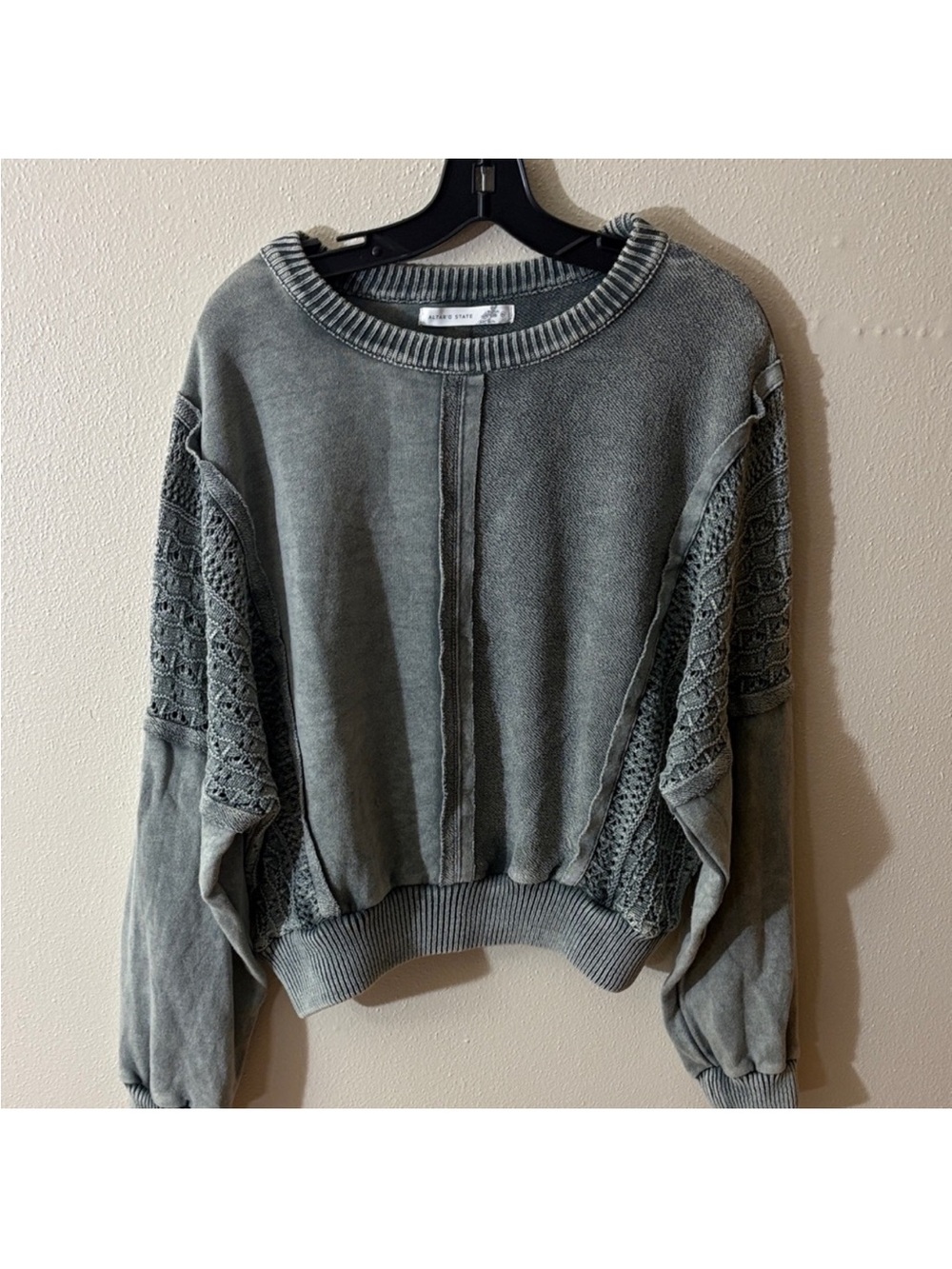 Altar'd State Dusty Gray Textured Crewneck Sweater